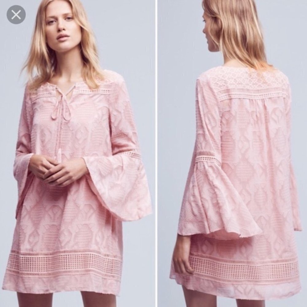 Floreat by Anthropologie Esme BellS Sleeve Shift  Dress  Blush Pink